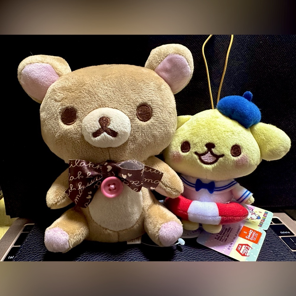 Anime Plushie Bundle: Pompompurin Sea Bathing Plush and Rilakkuma Plush